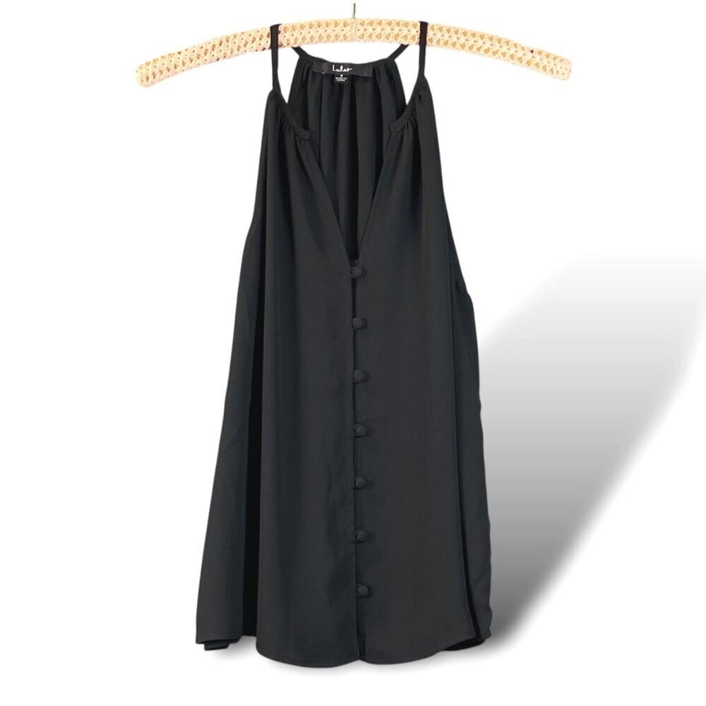 Lulus Blouse Womens Sz S Black Sleeveless Button-Front Halter Top